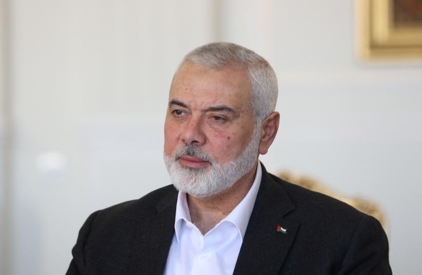  Palestinian group Hamas' top leader, Ismail Haniyeh meets with Iranian Foreign Minister Hossein Amir Abdollahian (not pictured) in Tehran, Iran, March 26, 2024. (photo credit: MAJID ASGARIPOUR/WANA (WEST ASIA NEWS AGENCY) VIA REUTERS)