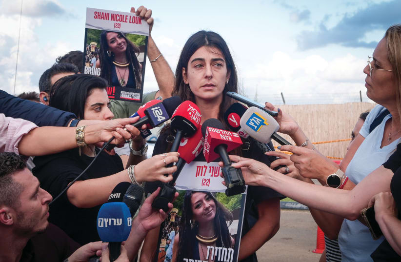  THE REAL people behind the photo: Shani Louk’s cousin speaks to the media, Oct. 15. (photo credit: AVSHALOM SASSONI/FLASH90)