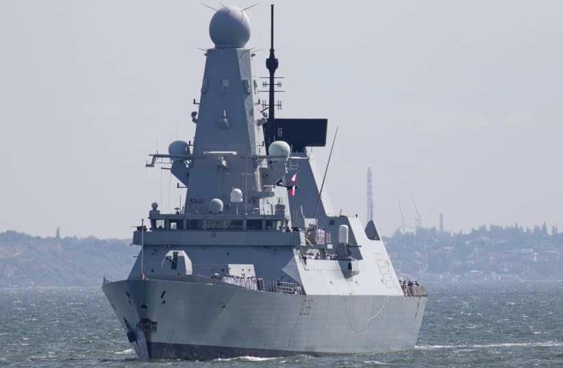  British Royal Navy's Type 45 destroyer HMS Defender arrives at the Black Sea port of Odessa, Ukraine June 18, 2021. (photo credit: REUTERS)