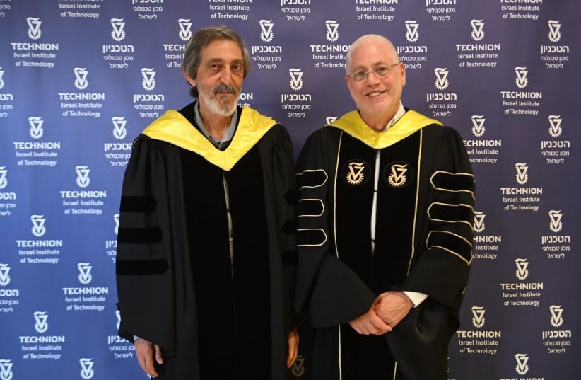 Prof. Avi Wigderson (left) with the President of the Technion, Prof. Uri Sivan. (photo credit: Rami Shelush, Technion spokesperson’s office)