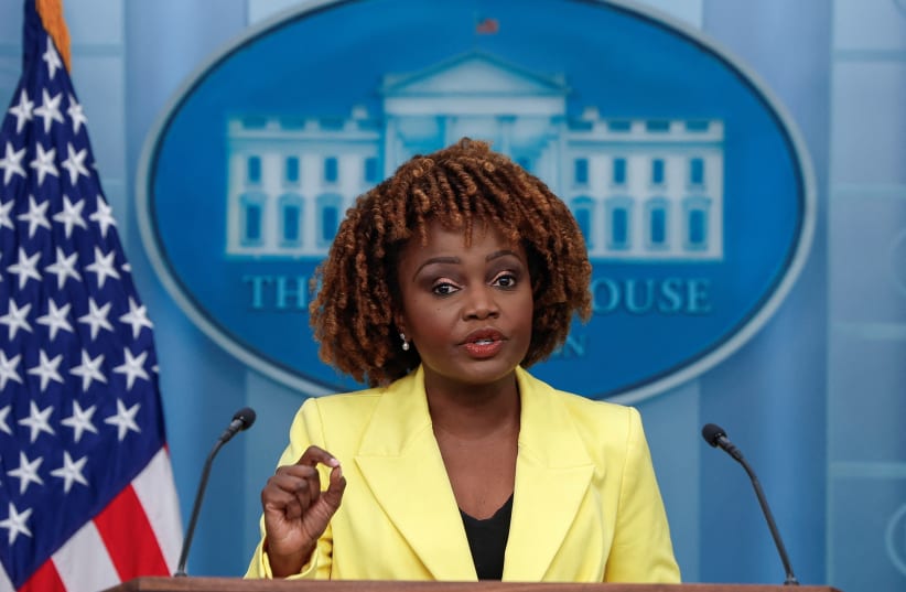  Press Secretary Karine Jean-Pierre speaks to reporters during a press briefing at the White House in Washington, US, April, 1, 2024. (photo credit: REUTERS/EVELYN HOCKSTEIN)