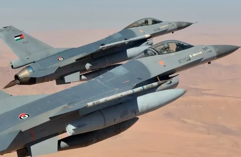  Aviones jordanos participaron en el derribo de aviones no tripulados iraníes. 14 de abril de 2024. (photo credit: Jordanian Air Force)