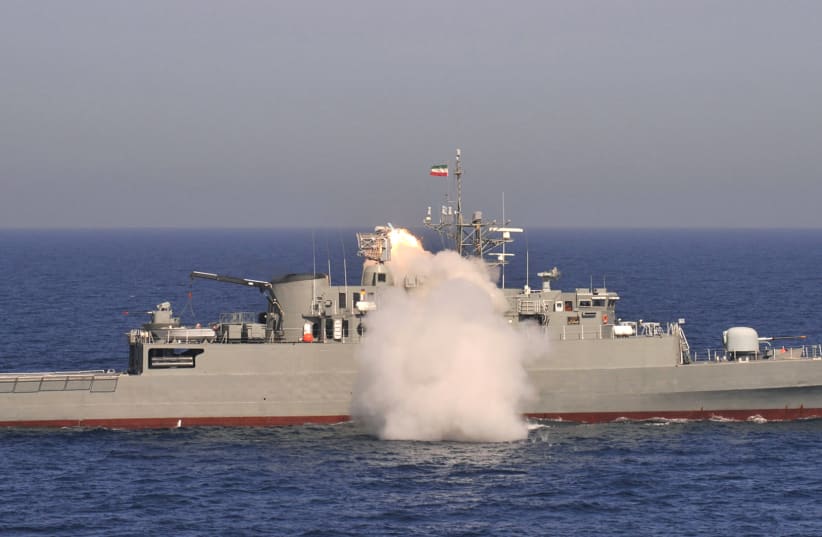  A Noor missile is fired from Iran's first domestically made destroyer, Jamaran, during a war game by the Iranian army near Jask port in southern Iran May 11, 2010.  (photo credit: REUTERS/ISNA/Ruhollah Vahdati)