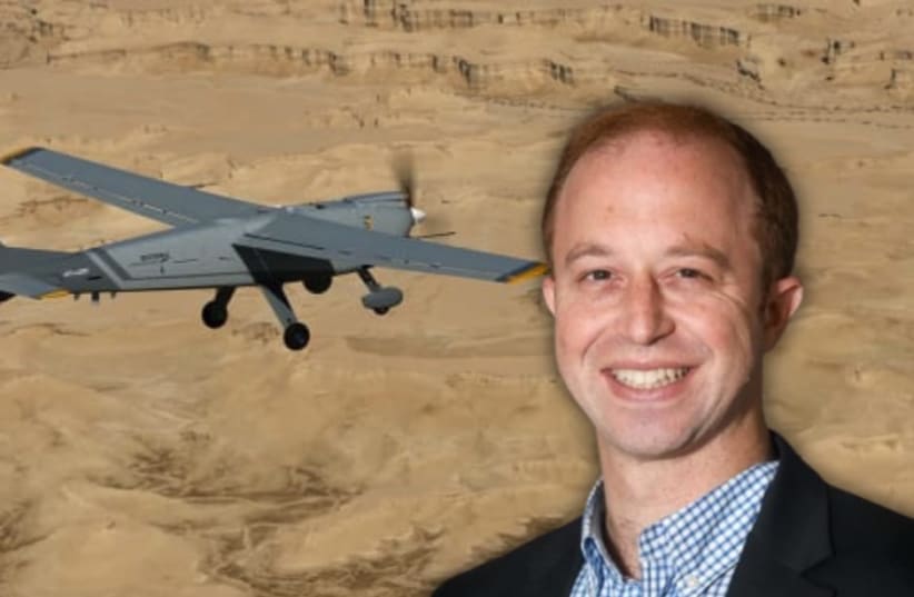 The new Hermes 650™ Spark UAS drone by Elbit Systems, with the writer saying that drone strikes at Iran have been effective before. (photo credit: ELBIT SYSTEMS, MARC ISRAEL SELLEM/THE JERUSALEM POST)