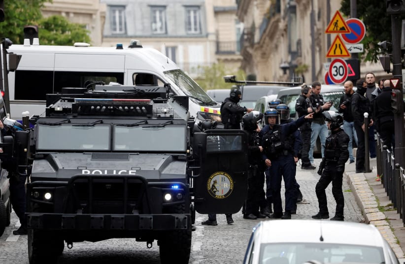 French police at the scene of the Iranian consulate, April 19, 2024 (photo credit: REUTERS/BENOIT TESSIER)