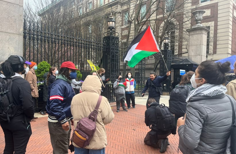  Pro-Palestinian protesters at Columbia University, April 20, 2024.  (photo credit: LEON KRAIEM)