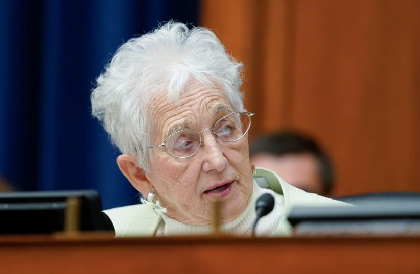  US Representative Virginia Foxx (R-NC) speaks during a House Committee on Oversight and Reform hearing on gun violence on Capitol Hill in Washington, US June 8, 2022. (photo credit: ANDREW HARNIK/POOL VIA REUTERS)