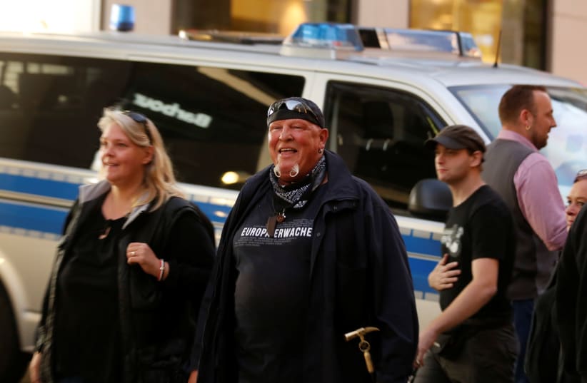  Siegfried Borchardt attends an ultra-right wing activists and neo-Nazis meeting in the city centre of Dortmund, Germany, September 27, 2018. (photo credit: REUTERS/LEON KUEGELER)