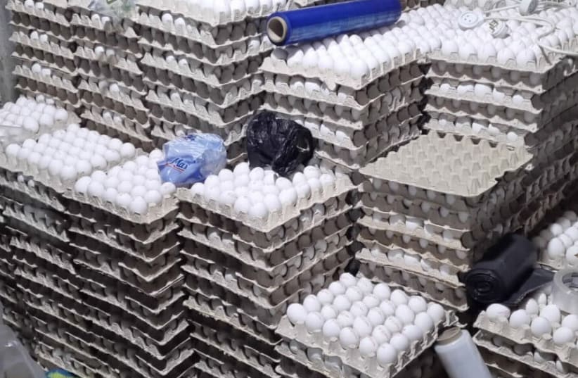  The Agriculture Ministry announced on April 21, 2024, it had found a pirate Logistics Distribution Center for eggs in the West Bank. (photo credit: AGRICULTURE MINISTRY)