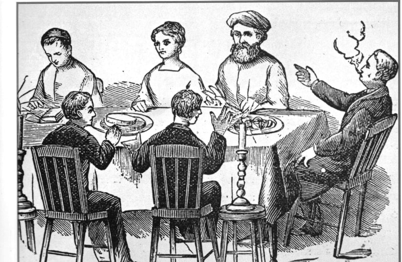  The first American depiction of the Four Sons. (‘Haggadah for Passover,’ Hayyim Liberman, Chicago, 1879) (photo credit: DAVID GEFFEN)