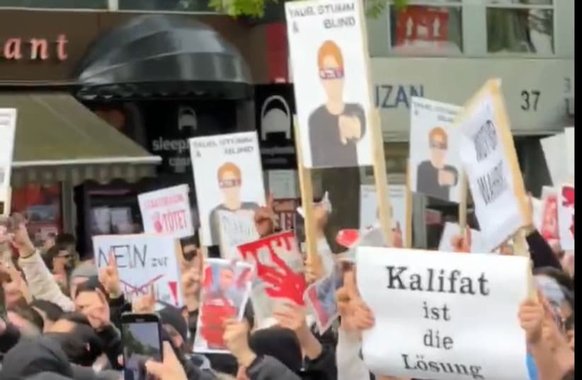 Protestors demonstrate in Hamburg, Germany. April 27, 2024. (photo credit: SCREENSHOT/X)