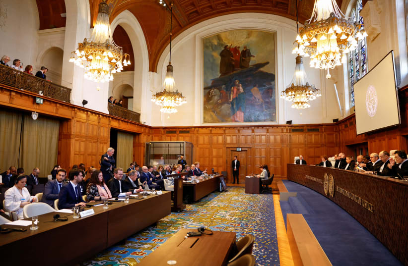  View of the chamber at the International Court of Justice (ICJ) where Nicaragua rules on a demand to order Berlin to halt military arms exports to Israel and reverse its decision to stop funding U.N. Palestinian refugee agency UNRWA as an emergency measure in The Hague, Netherlands, April 30 2024. (photo credit: REUTERS/PIROSCHKA VAN DE WOUW)