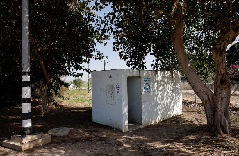  A view of a bomb shelter in which people were killed while they sought refuge during the October 7 killing and kidnapping spree by Palestinian Hamas gunmen from Gaza, in Kibbutz Mefalsim in southern Israel, December 22, 2023 (photo credit: REUTERS/AMIR COHEN)