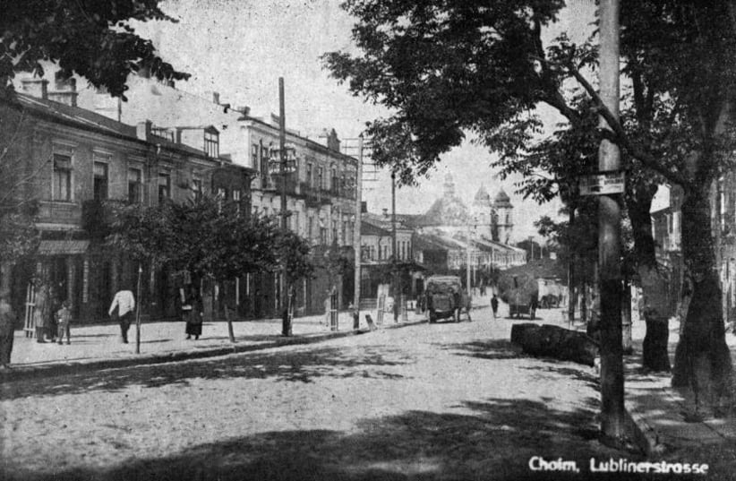  View of Lublin Street in Chełm, Poland, pre-war. (Courtesy Yad Vashem, Source: ‘Chelm Yizkor Buch,’ published by the Chelmner Landsmannschaft in Yiddish, Johannesburg, South Africa, 1954) (photo credit: COURTESY YAD VASHEM)