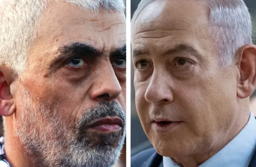  Benjamin Netanyahu, Yahya Sinwar  (photo credit: Yonatan Zindel/Flash90)