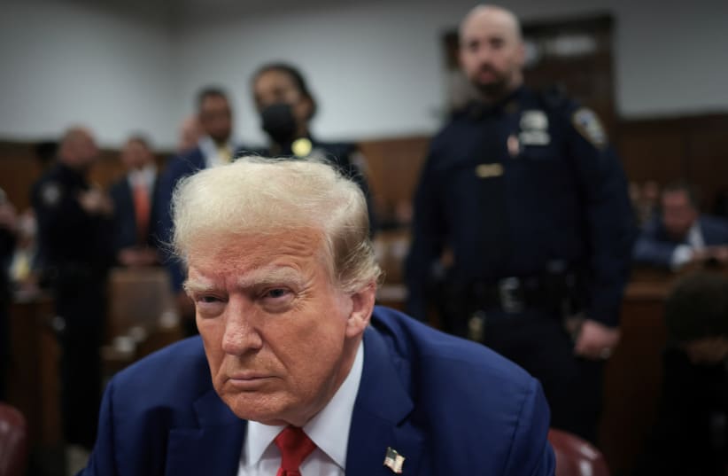  Former US president Donald Trump attends his trial for allegedly covering up hush money payments at Manhattan Criminal Court on May 6, 2024 (photo credit: WIN MCNAMEE/POOL VIA REUTERS)