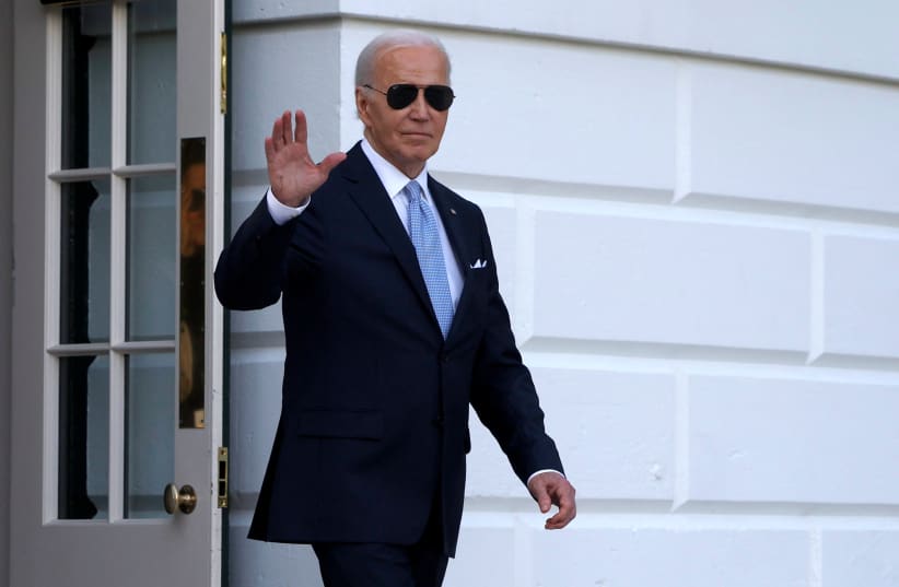 US President Joe Biden departs the White House for Wilmington, Delaware, in Washington, US, May 3, 2024. (photo credit: REUTERS/EVELYN HOCKSTEIN)