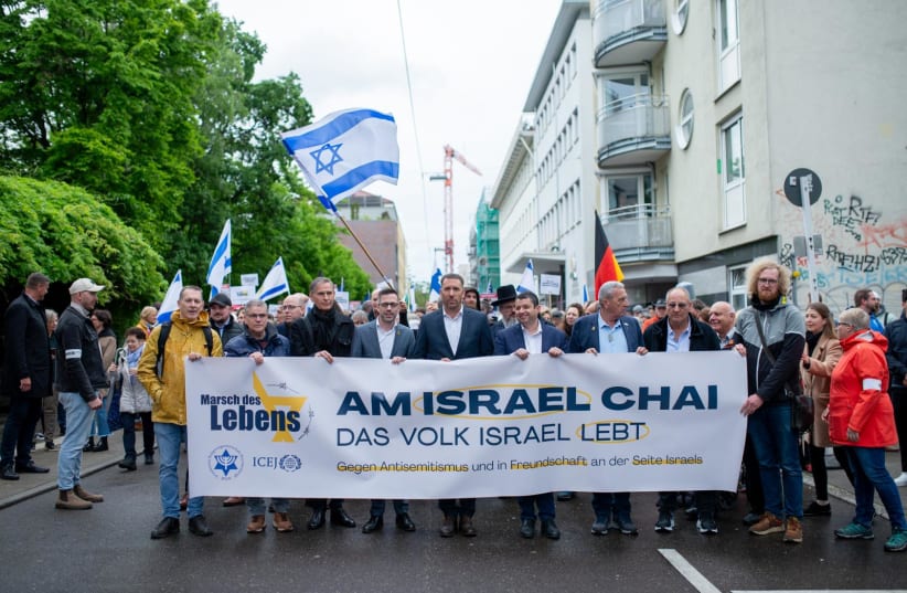 1000 Christians and Jews March with MK Matan Kahane and IAF President, Josh Reinstein on Yom Hashoah with the March of Life in Stuttgart. (photo credit: MARCH OF LIFE)