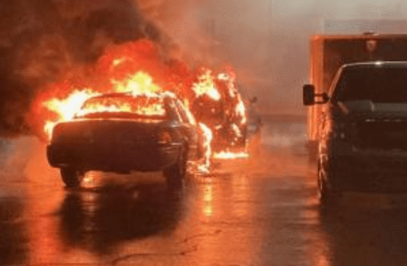  Burning police car. Uploaded on 8/5/2024 (photo credit: PORTLAND POLICE BUREAU)
