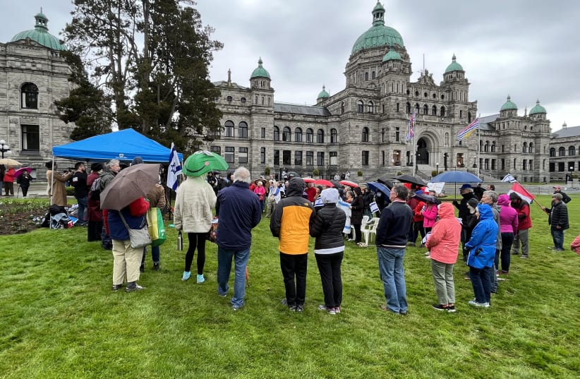  Pro-Israel rally in Victoria, Canada, May 8, 2024. (photo credit: MICHAEL STARR)
