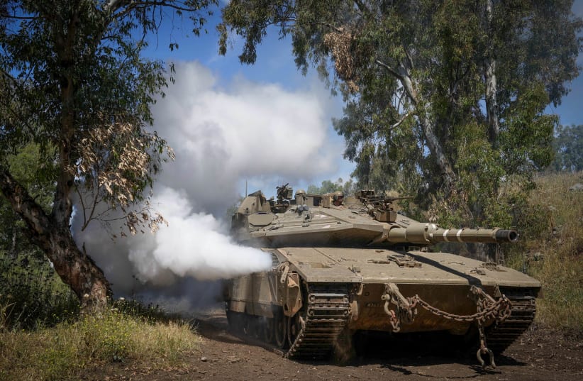 Israeli reserve soldiers take part in a military drill in the Golan Heights, northern Israel, May 8, 2024 (photo credit: AYAL MARGOLIN/FLASH90)