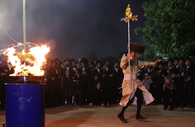  Rabbi Elimelech Biderman with his followers celebrate the jewish holiday of Lag Ba'Omer, in Meron. May 9, 2023 (photo credit: David Cohen/Flash90)