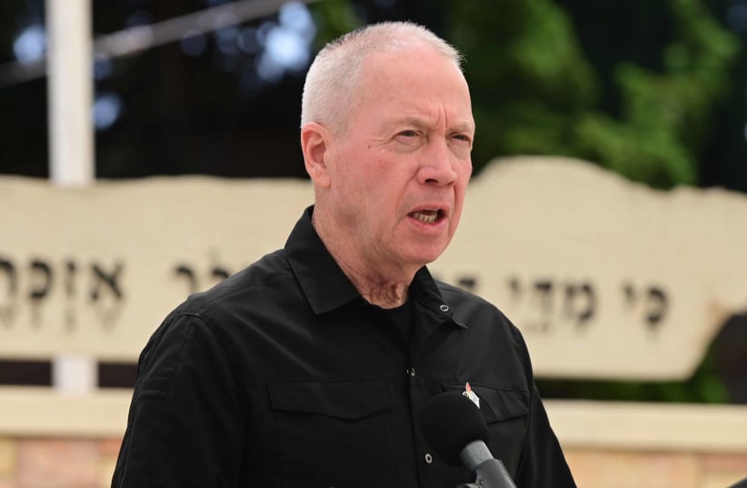  Defense Minister Yoav Gallant attends a Remembrance Day ceremony in Tel Aviv on May 13, 2024 (photo credit: TOMER NEUBERG/FLASH90)
