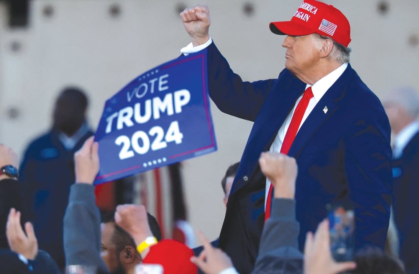 FORMER US president and current Republican presidential candidate Donald Trump attends a campaign rally in Wildwood, New Jersey, last Saturday.  (photo credit: EVELYN HOCKSTEIN/REUTERS)