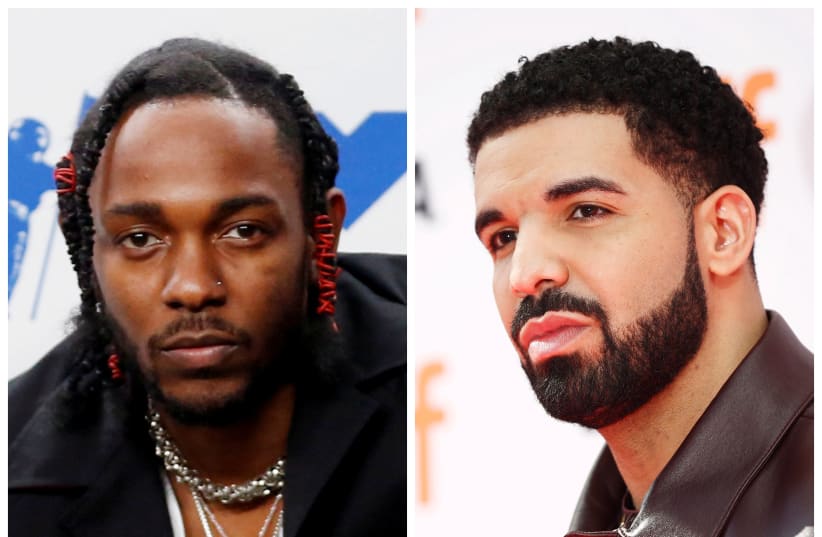  Rappers Kendrick Lamar (L) and Drake are pictured in Inglewood, California, U.S., on August 27, 2017 and in Toronto, Ontario, Canada, September 9, 2017 respectively in this combination photo. (photo credit: REUTERS/DANNY MOLOSHOK, REUTERS/MARK BLINCH)