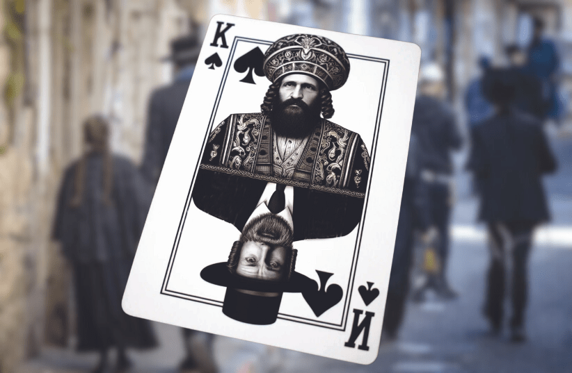  Israel's chief rabbis seen as a playing card in this AI-made illustration (photo credit: MIKHAIL KLIMENTYEV/POOL/AFP VIA GETTY IMAGES; AFP/AFP VIA GETTY IMAGES; COURTESY LEAH KOENIG)