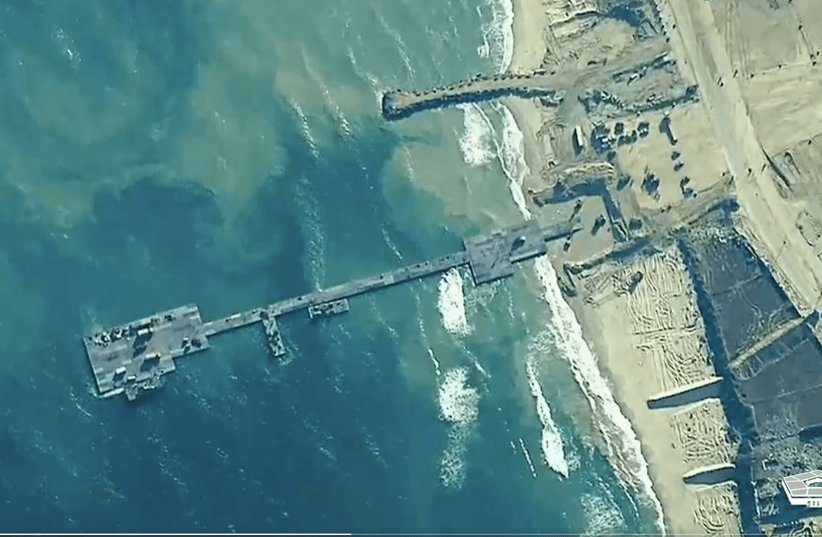  Construction of Gaza aid pier.  (photo credit: US DEPARTMENT OF DEFENSE)