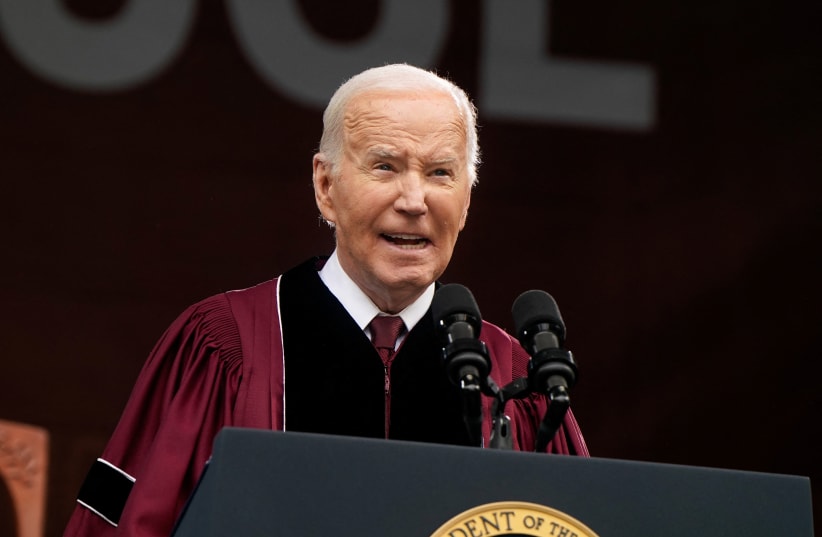  U.S. President Joe Biden addresses Morehouse College graduates during a commencement ceremony in Atlanta, Georgia, U.S., May 19, 2024. (photo credit: Elizabeth Frantz/Reuters)