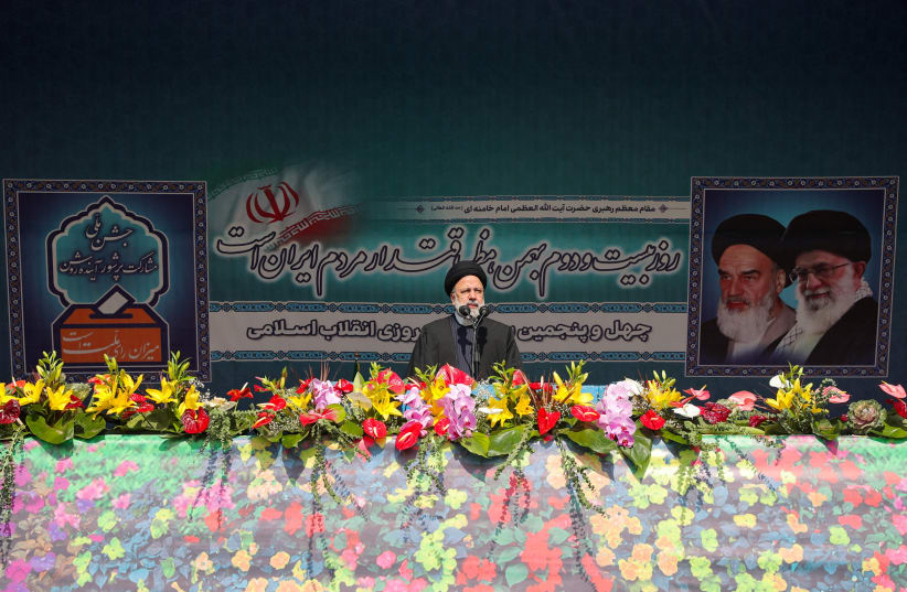  Iranian President Ebrahim Raisi gives a speech during the 45th anniversary of the Islamic Revolution in Tehran, Iran, February 11, 2024. (photo credit: IRAN'S PRESIDENCY/WANA (WEST ASIA NEWS AGENCY)/HANDOUT VIA REUTERS)
