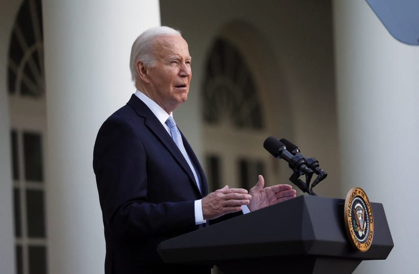  U.S. President Joe Biden delivers remarks, at a celebration for Jewish American Heritage Month, in the Rose Garden at the White House, in Washington, U.S., May 20, 2024. (photo credit: REUTERS/LEAH MILLIS)