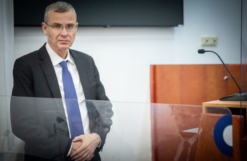  Justice Minister Yariv Levin against Prime Minister Benjamin Netanyahu, at the District Court in Jerusalem on May 21, 2024 (photo credit: YONATAN SINDEL/FLASH90)