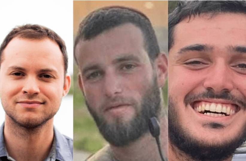  IDF soldiers Yisrael Yudkin, Gideon Chay DeRowe, and Eliyahu Haim Emsallem, who fell in the Gaza Strip on May 22, 2024. (photo credit: IDF SPOKESPERSON'S UNIT)