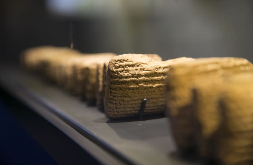 Cuneiform tablets are displayed during an exhibition at the Bible Lands Museum in Jerusalem, February 3, 2015.  (photo credit: BAZ RATNER/REUTERS)