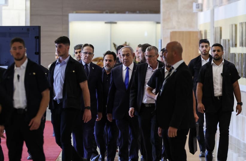  Israeli Prime Minister Benjamin Netanyahu arrives to his Likud party faction meeting at the Knesset, Israel's parliament, in Jerusalem May 20, 2024. (photo credit: REUTERS/ Ronen Zvulun)