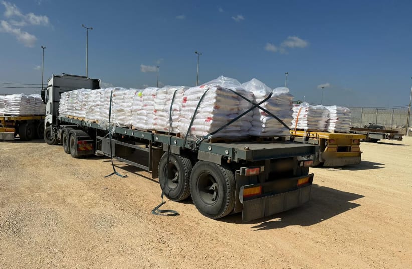  Trucks are seen carrying aid and fuel into the Gaza Strip via COGAT and the Israeli Navy, May 26, 2024 (photo credit: IDF SPOKESPERSON'S UNIT)