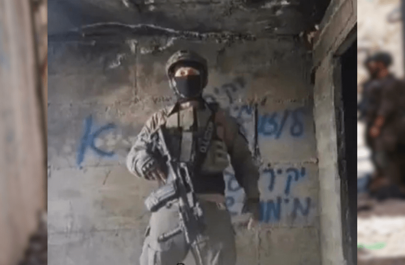 The masked soldier being investigated for threats of insubordination against IDF commanders (photo credit: screenshot)