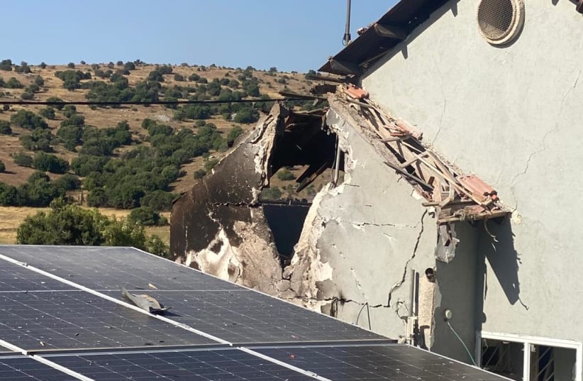  A house hit by an anti-tank missile in Avivim in northern Israel. May 26, 2024 (photo credit: Merom HaGalil Regional Council)
