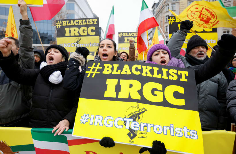  Manifestación contra el régimen iraní durante un Consejo de Asuntos Exteriores de la Unión Europea (UE) en Bruselas, Bélgica, 23 de enero de 2023. (photo credit: REUTERS/Johanna Geron)