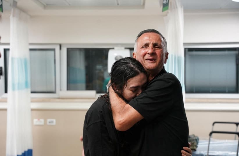 Noa Argamani reunites with her father on June 9, 2024 (photo credit: IDF SPOKESPERSON'S OFFICE)