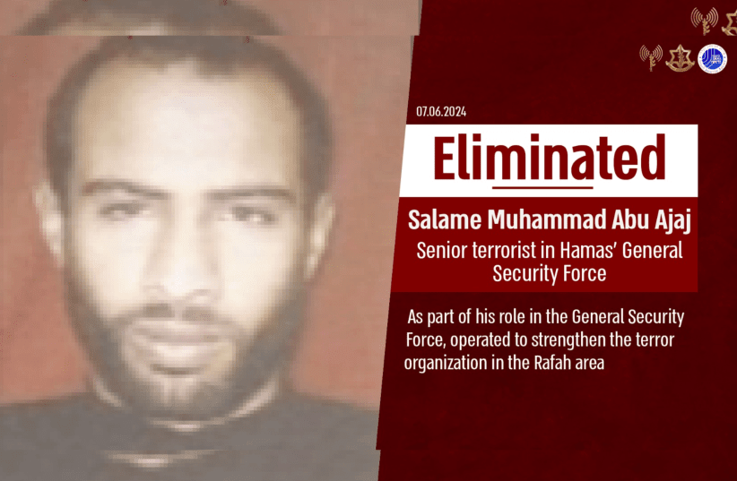 Salame Muhammad Abu Ajaj, muerto por un ataque de las FDI el 6 de junio de 2024. (photo credit: IDF SPOKESPERSON UNIT)
