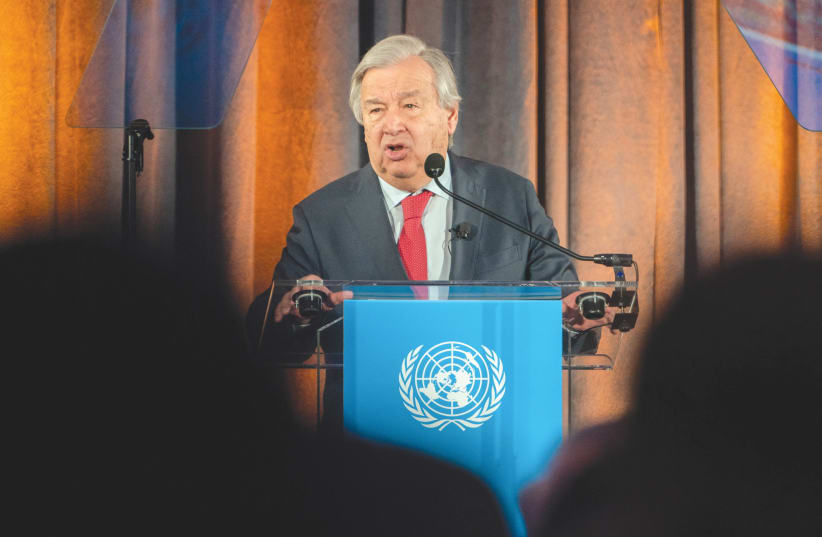 UN SECRETARY-GENERAL Antonio Guterres ‘cynically’ added the IDF to the blacklist in the context of the UN’s framework on Children and Armed Conflict (CAAC), asserts the writer.  (photo credit: David Dee Delgado/Reuters)