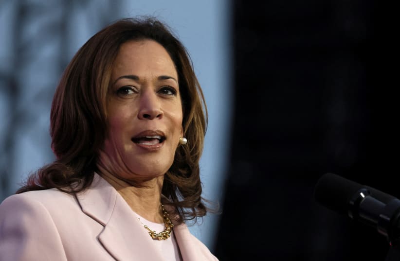  US Vice-President Kamala Harris speaks during a Juneteenth concert hosted by US President Joe Biden on the South Lawn at the White House in Washington, DC, US June 10, 2024. (photo credit: REUTERS/LEAH MILLIS/FILE PHOTO)