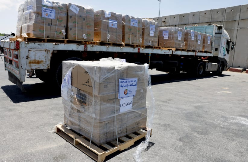  An Egyptian truck carrying humanitarian aid for the Gaza Strip, amid the ongoing conflict in Gaza between Israel and the Palestinian Islamist group Hamas, is seen at the Kerem Shalom crossing in southern Israel, May 30, 2024. (photo credit: REUTERS/AMIR COHEN/FILE PHOTO)