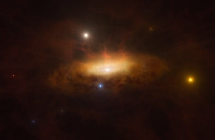  Artist’s impression: the galaxy SDSS1335+0728 lighting up. (photo credit: ESO/M. Kornmesser)
