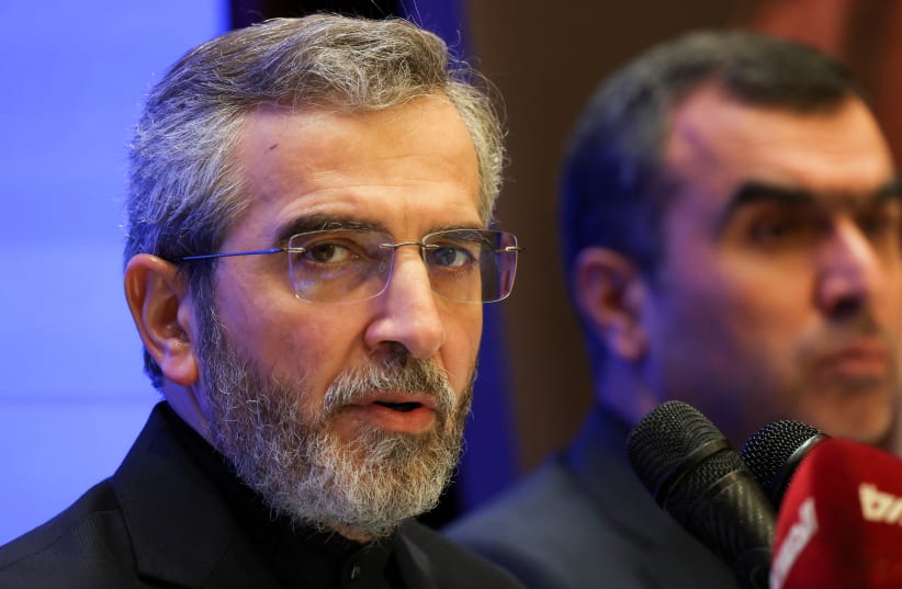  Iran's acting foreign minister Ali Bagheri Kani speaks during a press conference at the Iranian embassy in Beirut, Lebanon June 3, 2024. (photo credit: REUTERS/MOHAMED AZAKIR)