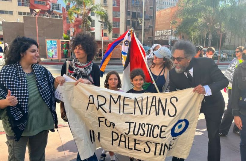  Armenian-Americans protest for the Palestinian cause with Cornel West, Washington DC. Photo shared November 27, 2023 (photo credit: SCREENSHOT/X:@ArmenianAmAct)
